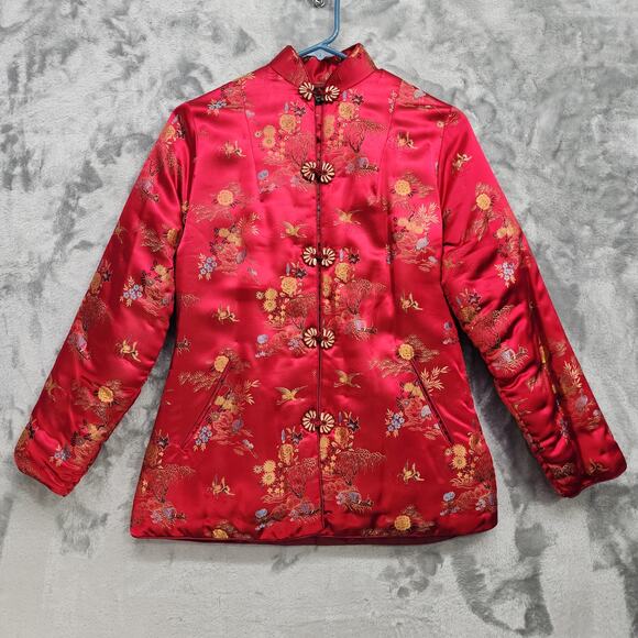 Vintage 60s Fans of S.F. Jacket Women S Red Satin Rayon Embroidered Frog Closure - Picture 1 of 10